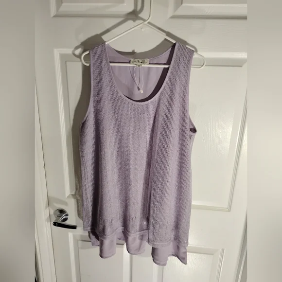 🦩SIMPLY NOELLE Plus Size Pullover Sleeveless Tunic Tank Lavender Mesh Overlay - Picture 1 of 16